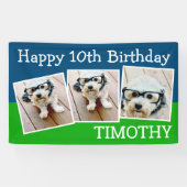 ハッピーバーチャル誕生日3枚の写真 – 青い緑 横断幕 (横)