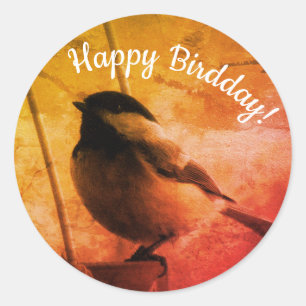 ハッピーバーデイ誕生日キュートブラックキャップ《鳥》アメリカゴガラ ラウンドシール