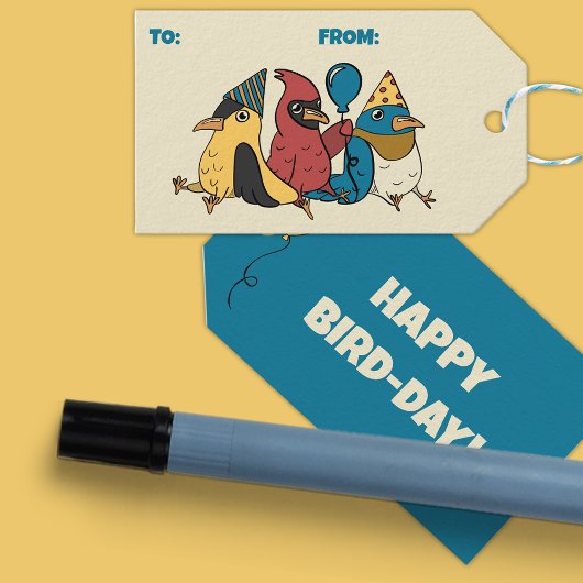 ハッピーバードデイカートゥーンバードをテーマにした誕生日 ギフトタグ