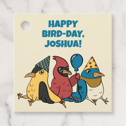 ハッピーバードデイカートゥーンバードをテーマにした誕生日 フェイバータグ (正面)