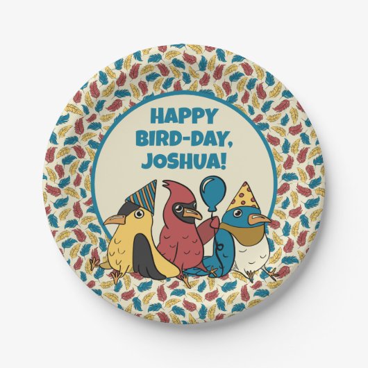 ハッピーバードデイカートゥーンバードをテーマにした誕生日 ペーパープレート (正面)