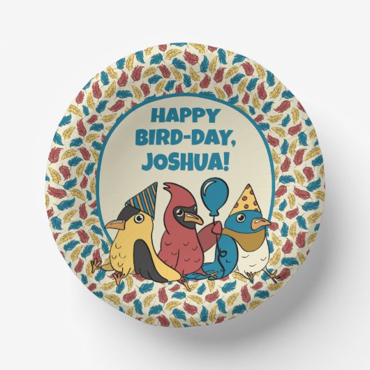 ハッピーバードデイカートゥーンバードをテーマにした誕生日 ペーパーボウル (正面)