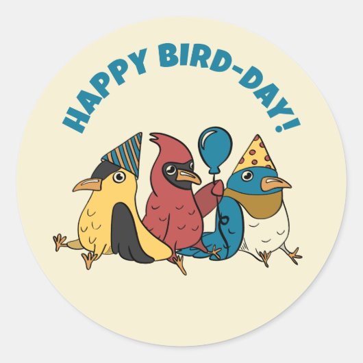 ハッピーバードデイ カートゥーンバード テーマの誕生日 ラウンドシール (正面)