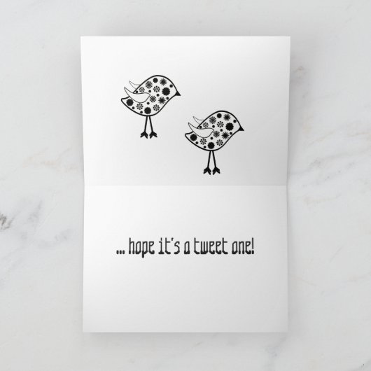 ハッピーバードデー姉妹のおもしろい挨拶、黒、白。 カード (内部)