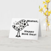 ハッピーバードデー姉妹のおもしろい挨拶、黒、白。 カード (黄色い花)