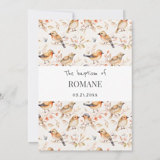 ハッピーバード水彩洗礼 招待状 (正面)