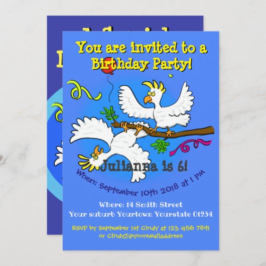 ハッピーバード6歳の誕生日パーティー招待状 招待状 (正面/裏面)