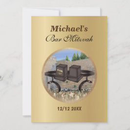 ハッピーバー（ユダヤ教の）バル・ミツバーエルサレムKotelテフィリン金ゴールド 招待状