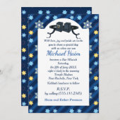 ハッピーバー（ユダヤ教の）バル・ミツバー20XXテフィリンブルースターモダン 招待状 (正面/裏面)