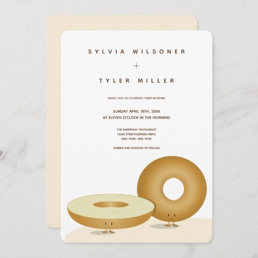 ハッピーバ結婚ーゲルの白い茶色のクリーム垂直 招待状 (正面/裏面)