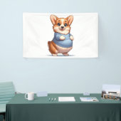 ハッピーパよくはしゃぐップビッグベリーコーギスマイルティーおもしろい 横断幕 (トレードショー)