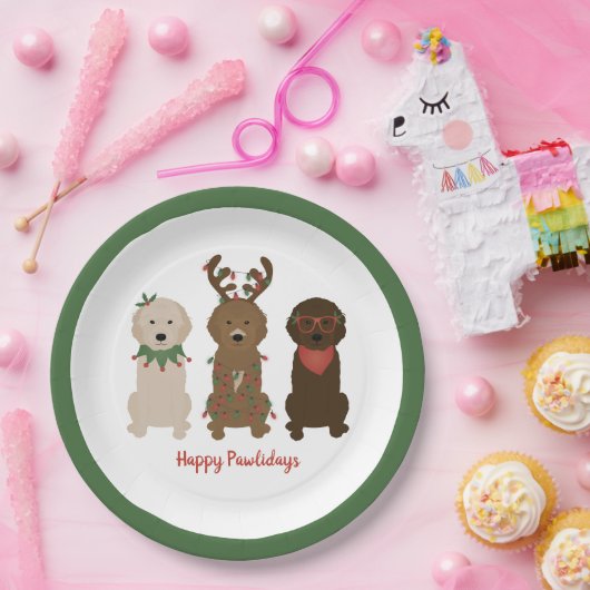 ハッピーパウィデイズゴールデンドルクリスマスライト ペーパープレート (パーティー)