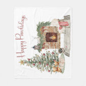 ハッピーパウィデイズドッグデザイン – ラサアプソ フリースブランケット (正面)