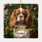 ハッピーパウィデイズドッグパピーペットハート骨写真 セラミックオーナメント (裏面)