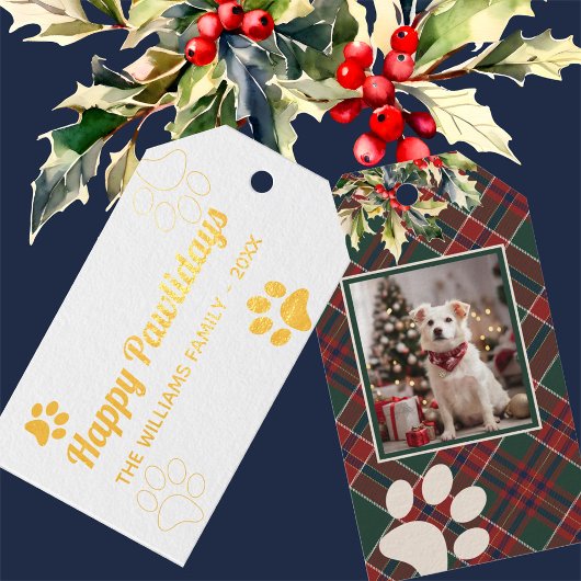ハッピーパウィデイズドッグポープライド写真クリスマス ギフトタグ