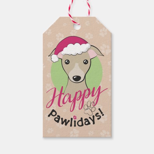 ハッピーパウィリデイズクリスマスマンガの子豚のギギー犬 ギフトタグ (正面)