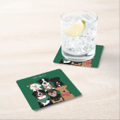 ハッピーパウィーデイズかわいいクリスマスドッグ スクエアペーパーコースター (インサイチュ)