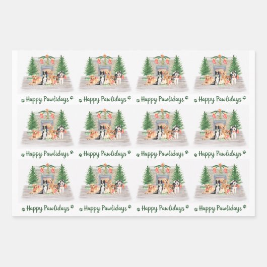 ハッピーパウィーデイズキュート犬の愛犬クリスマス ラッピングペーパーシート (正面3)