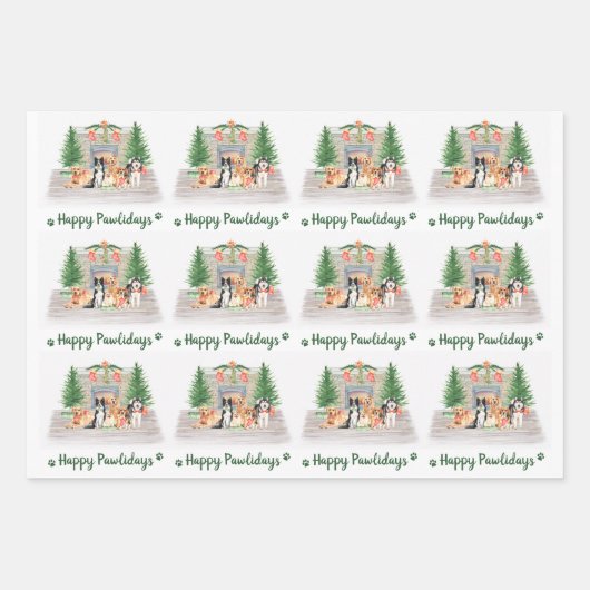 ハッピーパウィーデイズキュート犬の愛犬クリスマス ラッピングペーパーシート (正面)