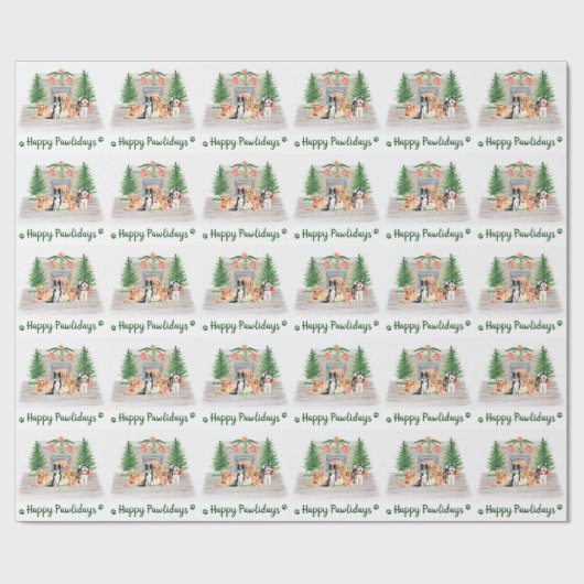 ハッピーパウィーデイズキュート犬の愛犬クリスマス ラッピングペーパー (フラット)