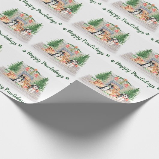 ハッピーパウィーデイズキュート犬の愛犬クリスマス ラッピングペーパー (角)