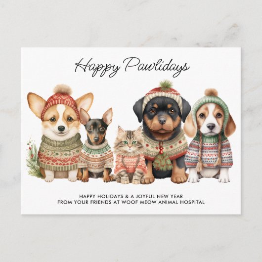 ハッピーパウィーデイズクリスマスドッグキャットペットビジネス シーズンポストカード (正面)