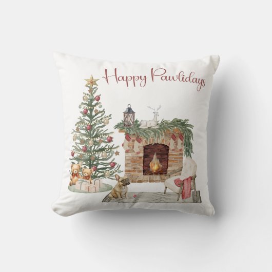 ハッピーパウィーデイズドッグデザインフランスの – ブルドッグ クッション (正面)