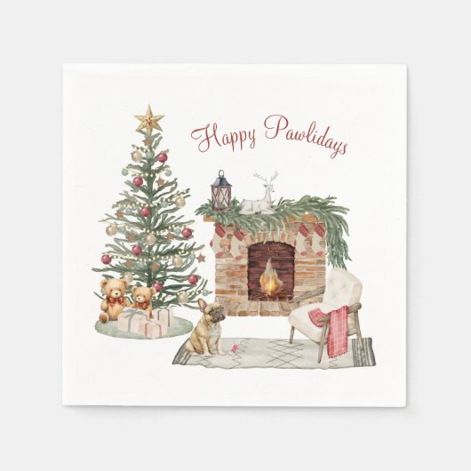 ハッピーパウィーデイズドッグデザインフランスの – ブルドッグ スタンダードカクテルナプキン (正面)