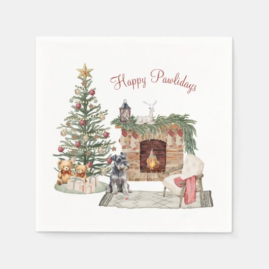 ハッピーパウィーデイズドッグデザイン – ミニチュアシュナウザー スタンダードカクテルナプキン (正面)