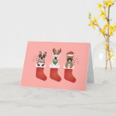 ハッピーパウリデイズブルフランスのドッグクリスマス カード (黄色い花)