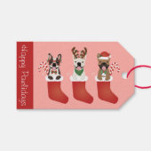 ハッピーパウリデイズブルフランスのドッグスクリスマスストッキング ギフトタグ (正面(横))