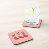 ハッピーパウリデイズブルフランスのドッグスクリスマスストッキング コースター (右側)