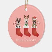 ハッピーパウリデイズブルフランスのドッグスクリスマスストッキング セラミックオーナメント (左)