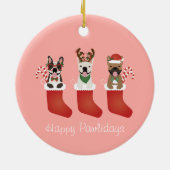 ハッピーパウリデイズブルフランスのドッグスクリスマスストッキング セラミックオーナメント (裏面)