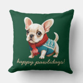 ハッピーパウリデイズ |ブルドッグフランスのクリスマスセーター クッション (正面)