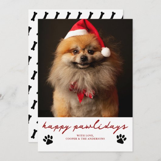 ハッピーパウリデイペット犬写真クリスマス シーズンカード (正面/裏面)