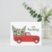 ハッピーパウリフランスのデイズブルドッグスレッドピックアップトラック シーズンポストカード (スタンド正面)