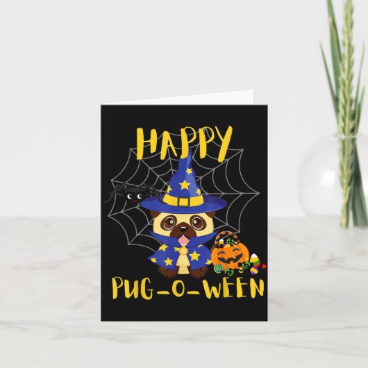 ハッピーパグオウィーン 面白い犬 パグ ハロウィン カード (正面)