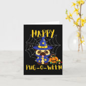 ハッピーパグオウィーン 面白い犬 パグ ハロウィン カード (黄色い花)