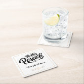 ハッピーパスーバー |シンプル黒伝統的と白 スクエアペーパーコースター (インサイチュ)