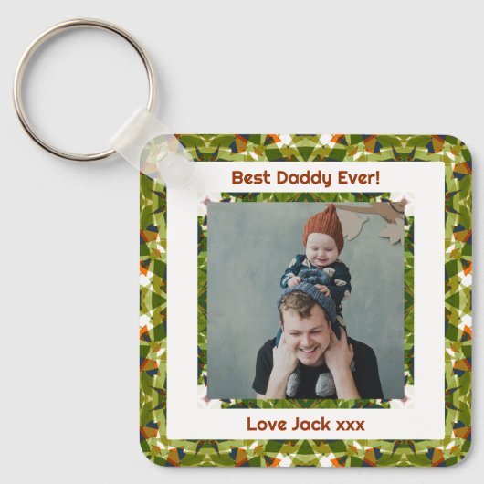 ハッピーパパの日ダディ最高のパパエバーグリーンフォト キーホルダー (正面)