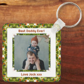 ハッピーパパの日ダディ最高のパパエバーグリーンフォト キーホルダー (裏面)