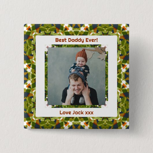 ハッピーパパの日ダディ最高のパパエバーグリーンフォト 缶バッジ (正面)