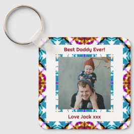 ハッピーパパの日ダディ最高のーパパエバーブルー写真 キーホルダー