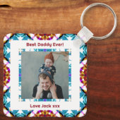 ハッピーパパの日ダディ最高のーパパエバーブルー写真 キーホルダー (裏面)
