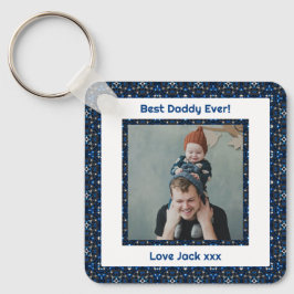 ハッピーパパの日ダディ最高のーパパエバーブルー写真 キーホルダー