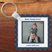 ハッピーパパの日ダディ最高のーパパエバーブルー写真 キーホルダー (正面)