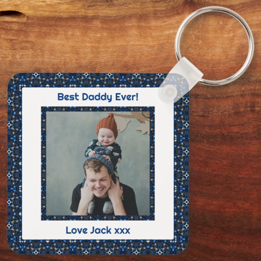 ハッピーパパの日ダディ最高のーパパエバーブルー写真 キーホルダー (裏面)