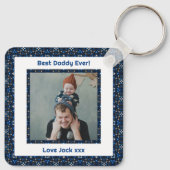 ハッピーパパの日ダディ最高のーパパエバーブルー写真 キーホルダー (裏面)