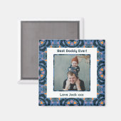 ハッピーパパの日ダディ最高のーパパエバーブルー写真 マグネット (正面/裏面)